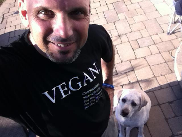 Vegan Shirt selfie with dog